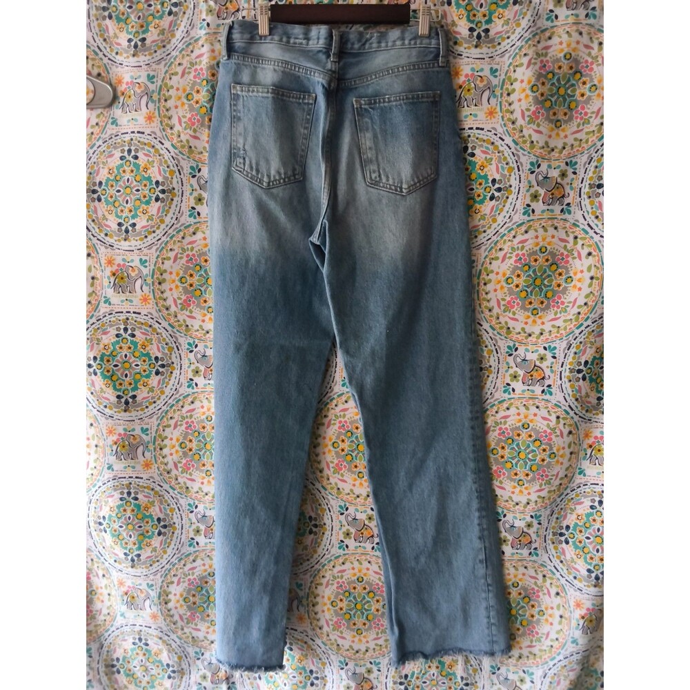 Zara Womens Size 6 High-Waisted Light Wash Denim Jeans W/ Frayed Hem 100% Cotton